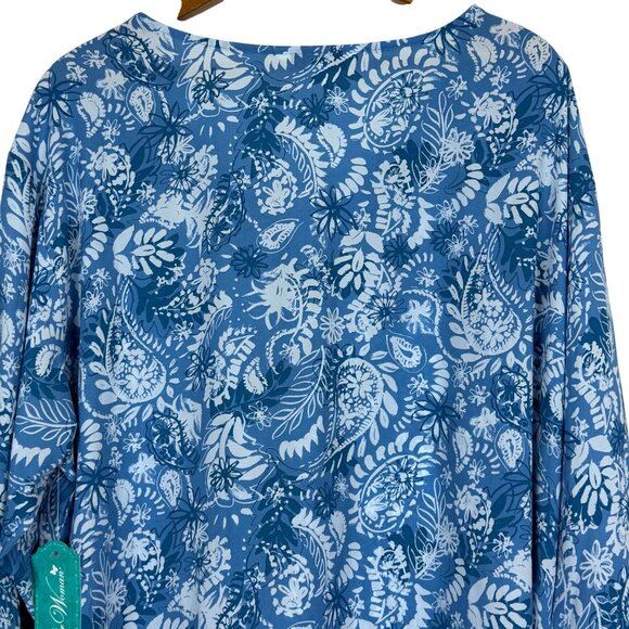 The Pioneer Woman XXL Paisley Lace Up Peasant Blouse Long Sleeve Blue White New - Picture 7 of 12